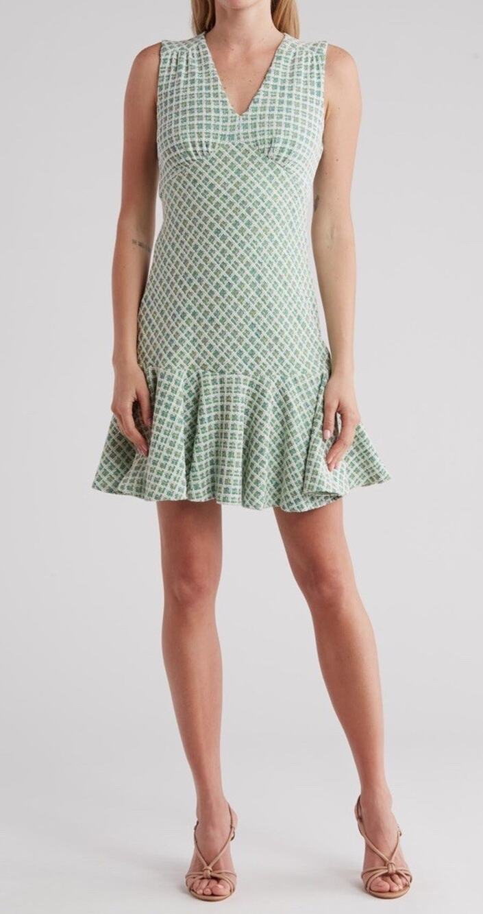 Taylor Green Tweed Flounce Hem Mini Dress, Size 14